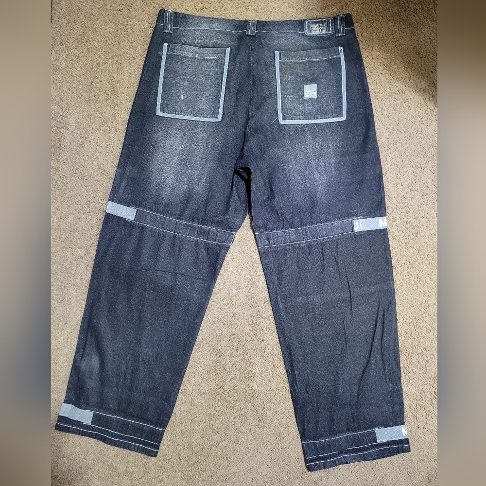 VTG MARITHE FRANCOIS GIRBAUD SHUTTLE TAPE BLACK BAGGY DENIM JEANS MEN'S 42